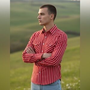 H BAR C California Ranchwear Red White Stripe Western Ranch Cowboy Prairie Shirt